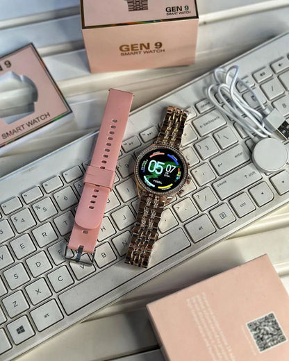 Round Rose Gold Gen 9 Dia mond Edition Smartwatch Smartwatch (Rose Gold Strap)
